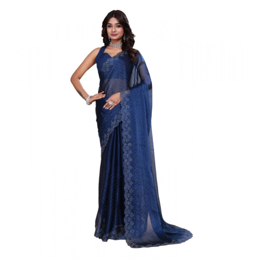 Blue embellished Jimmy Choo Bollywood saree with unstitched blouse (5.5mtr)