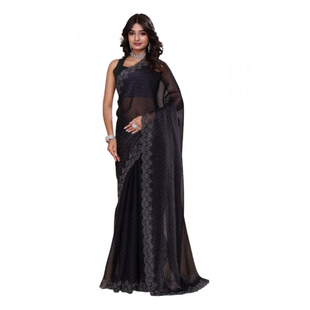 Black embellished Jimmy choo Bollywood saree with unstitched blouse (5.5mtr), women's formal Indian wear on mannequin