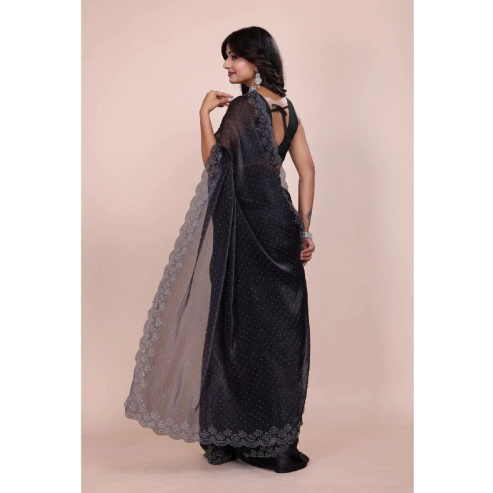 Black embellished Jimmy choo Bollywood saree with unstitched blouse, 5.5Mtr length