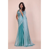 Light blue Jimmy Choo embellished Bollywood saree with unstitched blouse, 5.5mtr on mannequin