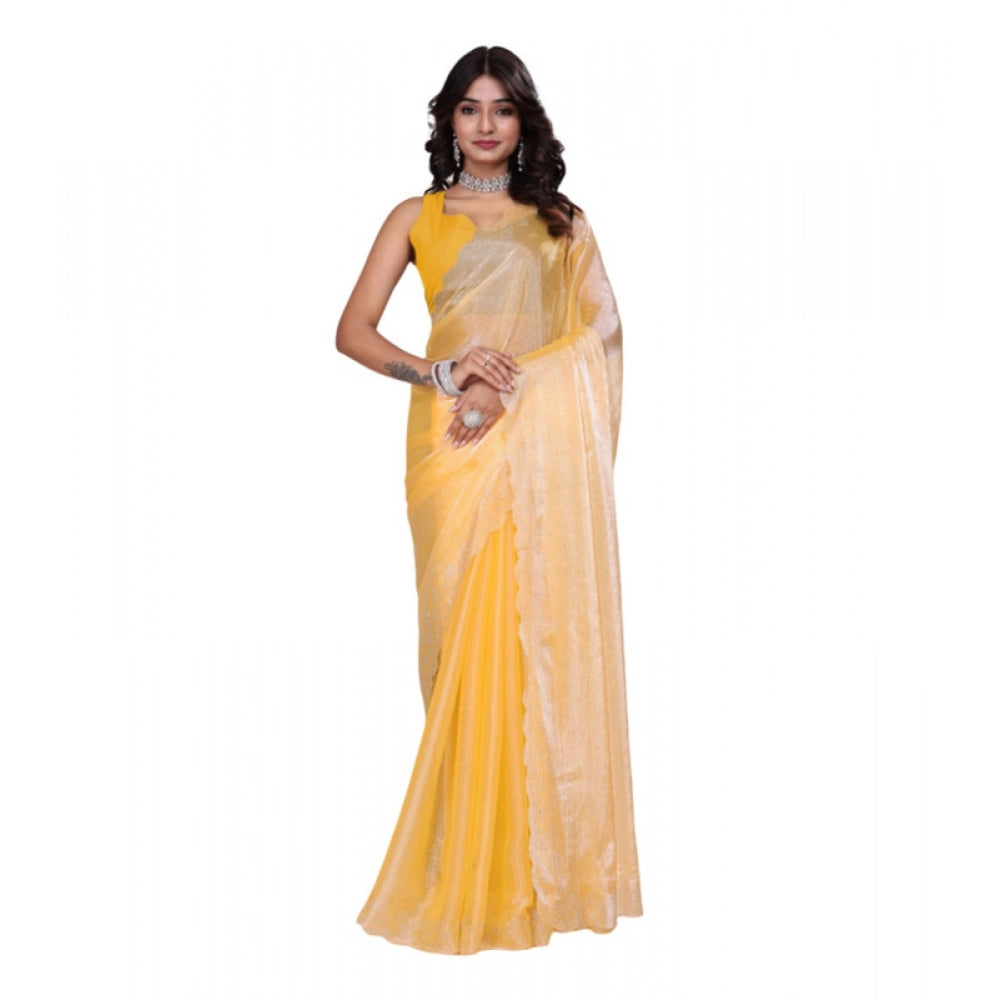 Yellow tissue pure silk embellished Bollywood saree with unstitched blouse, 5.5Mtr length