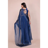 Blue Jimmy Choo embellished Bollywood saree with unstitched blouse, 5.5Mtr length on mannequin