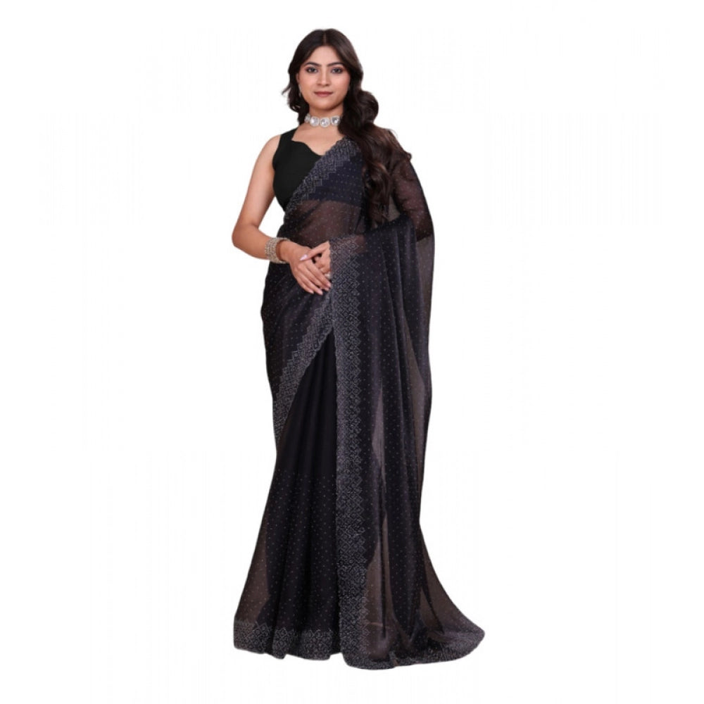 Black embellished Jimmy Choo Bollywood saree with unstitched blouse, 5.5mtr