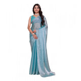 Women's Jimmy choo Embellished Bollywood Saree With Unstitched Blouse 5.5Mtr (Light Blue)