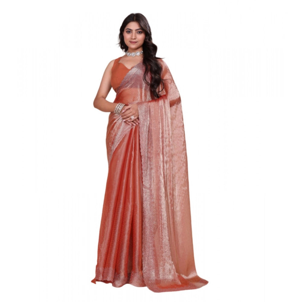 Orange Jimmy Choo embellished Bollywood saree with unstitched blouse, 5.5Mtr length