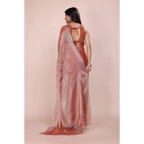 Orange Jimmy Choo embellished Bollywood saree with unstitched blouse (5.5mtr) on mannequin