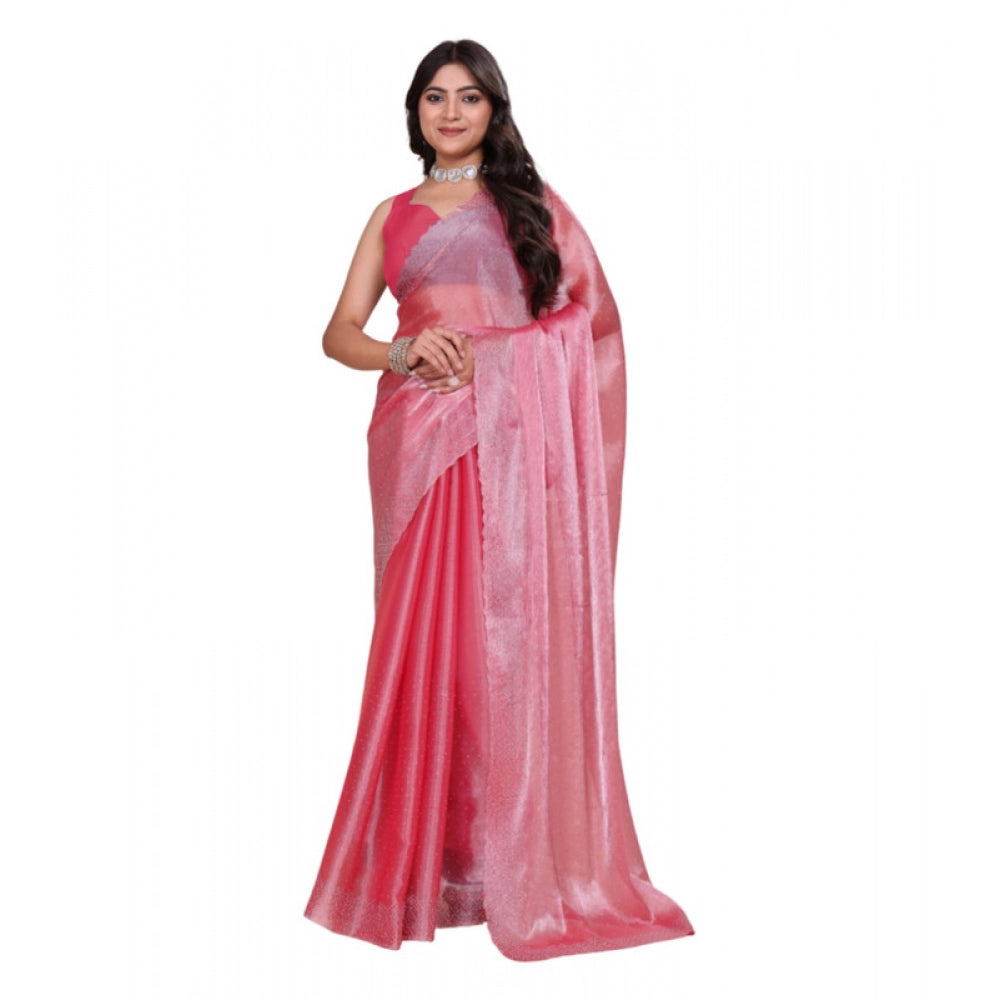 Pink Jimmy choo embellished Bollywood saree with unstitched blouse (5.5Mtr), women's formal attire on mannequin