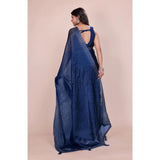 Blue embellished Bollywood saree with unstitched blouse. Silk fabric, 5.5mtr length.