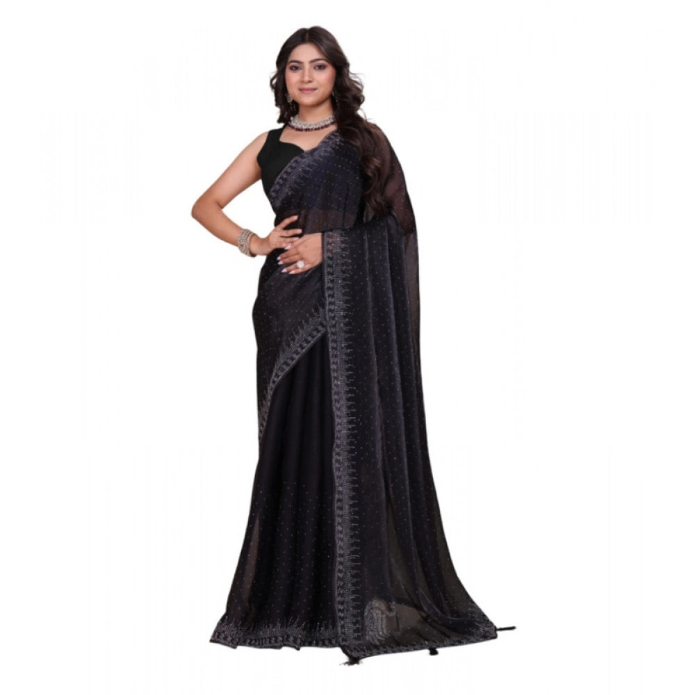 Women's Jimmy choo Embellished Bollywood Saree With Unstitched Blouse 5.5Mtr (Black)