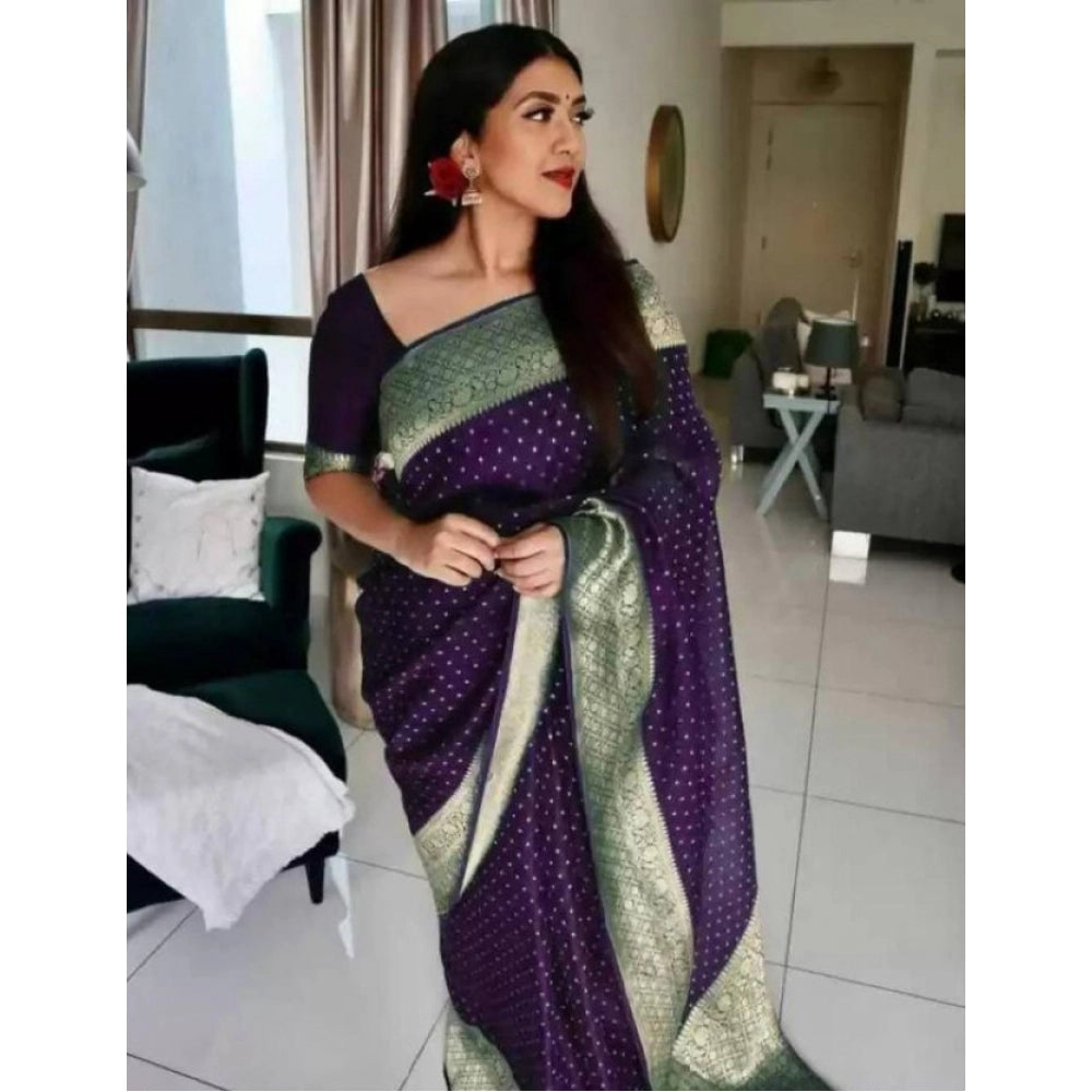 Purple litchi silk printed saree with unstitched blouse, traditional Indian attire for casual occasions