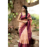 Beige litchi silk printed saree with unstitched blouse - casual Indian women's fashion accessory
