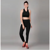 Women's Polyester Solid Ankle length High Waisted Tights (Black)