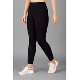 Women's Polyester Solid Ankle length High Waisted Tights (Black)