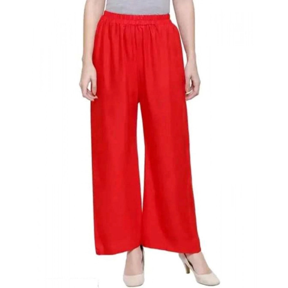 Red rayon women's casual ankle-length palazzo, solid design with elastic closure
