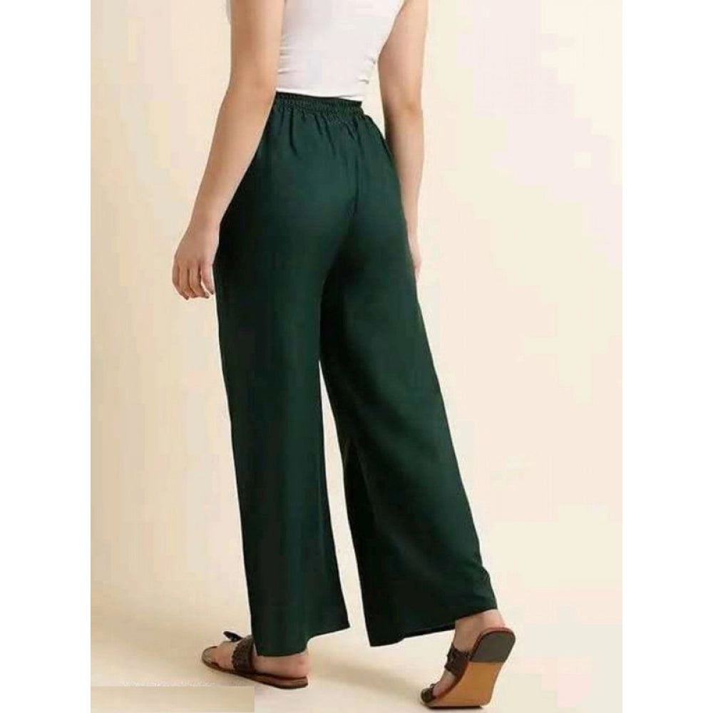 Green Rayon women's casual palazzo ankle length, solid design with elastic closure