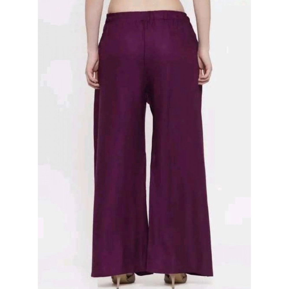Purple rayon women's casual palazzo pants, ankle length, free size for relaxed comfort