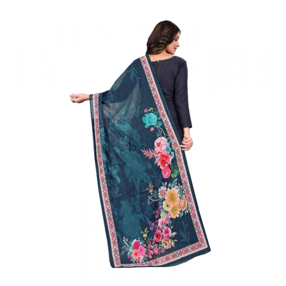 Navy Blue chanderi silk printed dupatta for casual occasions, machine washable home textile accessory