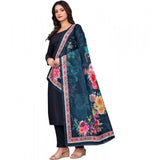 Navy blue chanderi silk printed dupatta for casual occasions, machine washable fashion accessory on hanger