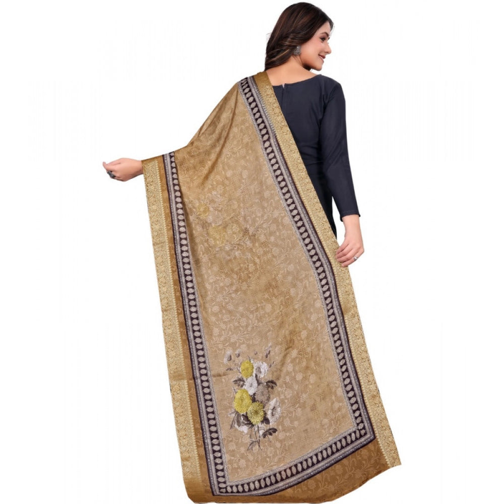 Beige chanderi silk printed dupatta for casual occasions, machine washable