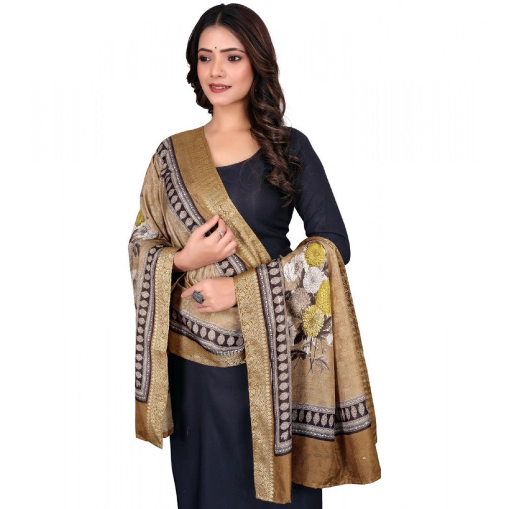 Beige chanderi silk printed dupatta for casual occasions, 2m length, machine washable