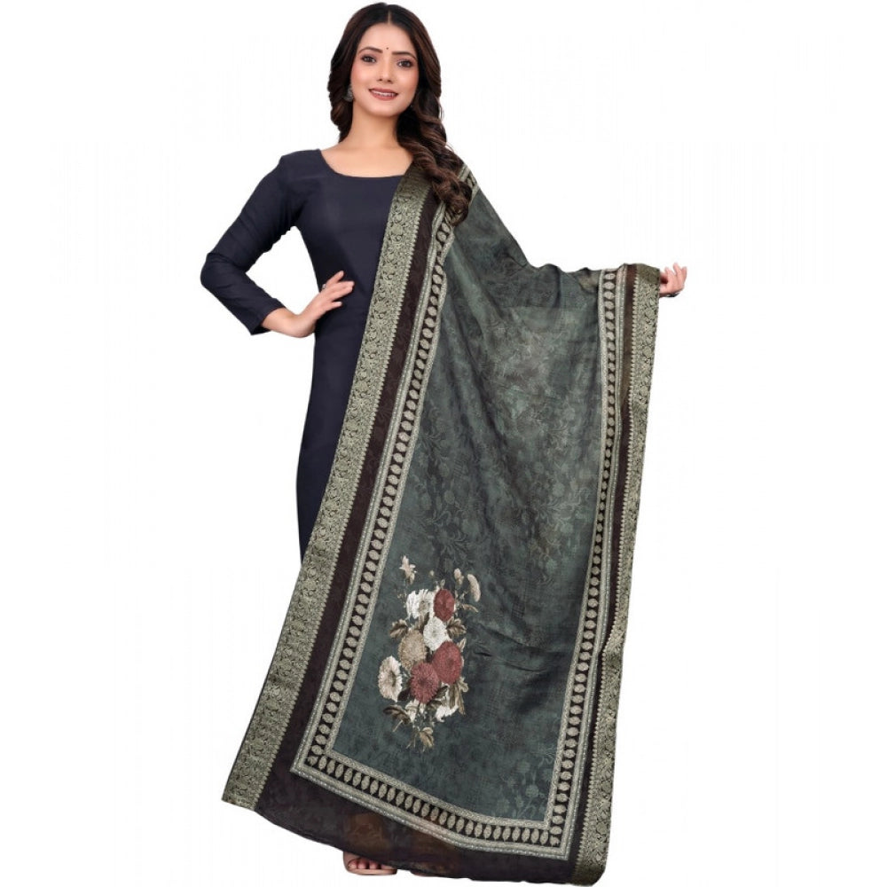Black chanderi silk printed dupatta for casual occasions, machine washable