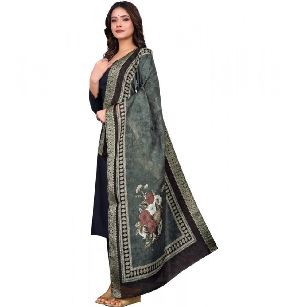 Black chanderi silk printed dupatta for casual occasions, machine washable