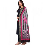 Women's chanderi silk  Printed Dupatta (Black, Length: 2 Mtr)