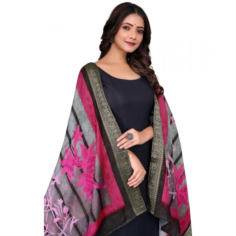 Black chanderi silk printed dupatta for casual events, machine washable