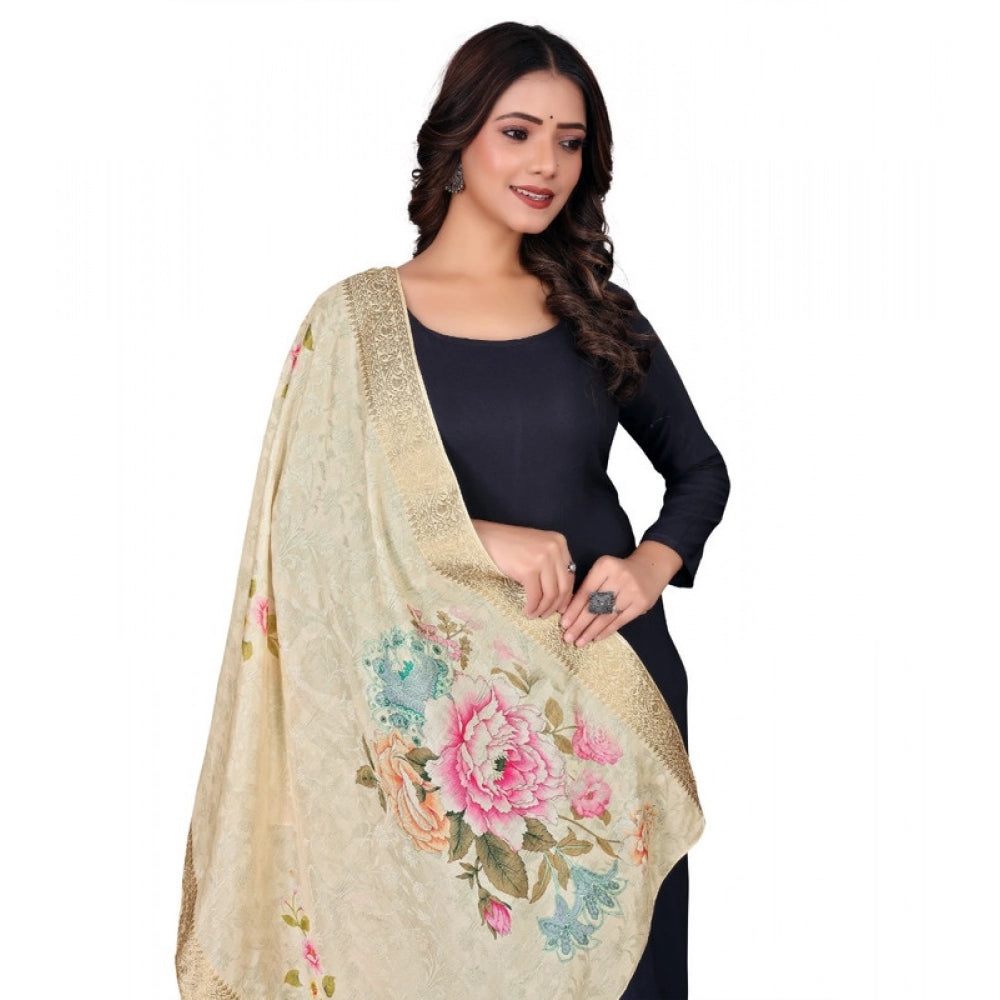 Beige chanderi silk printed dupatta for casual occasions, ideal for machine wash, displayed on mannequin