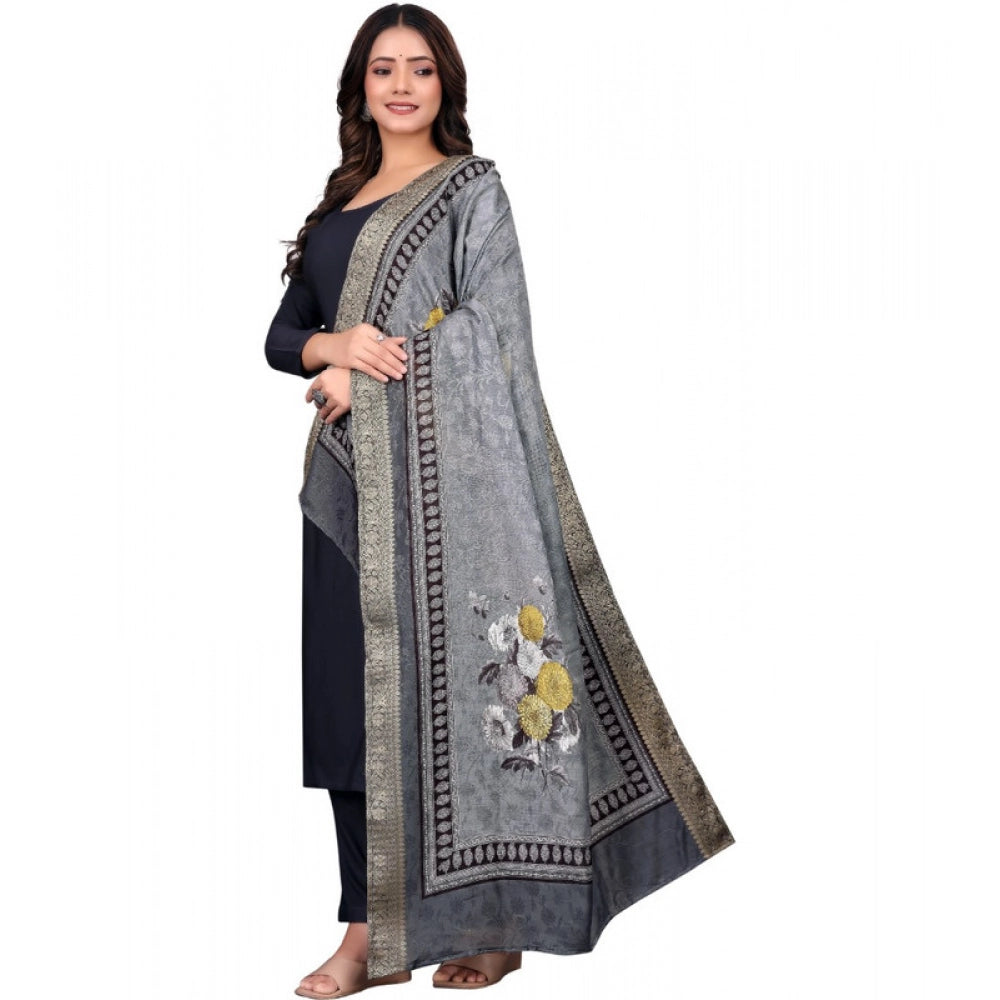 Gray chanderi silk printed dupatta for casual events, machine washable