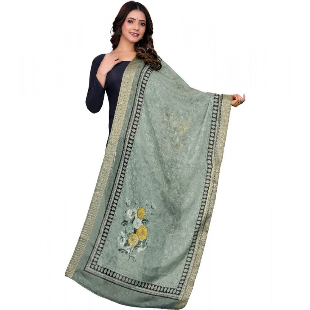 Green chanderi silk printed dupatta for casual events, machine washable