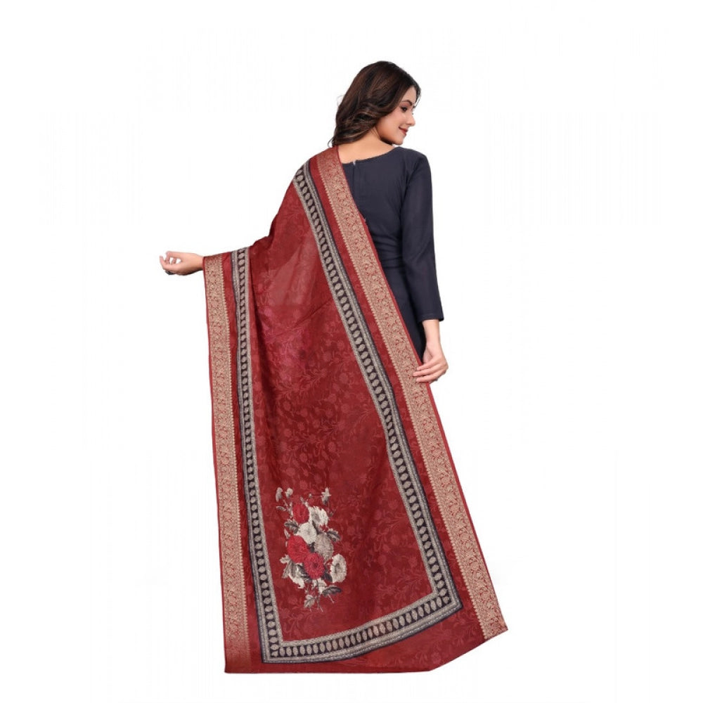 Maroon chanderi silk printed dupatta for casual occasions, machine washable