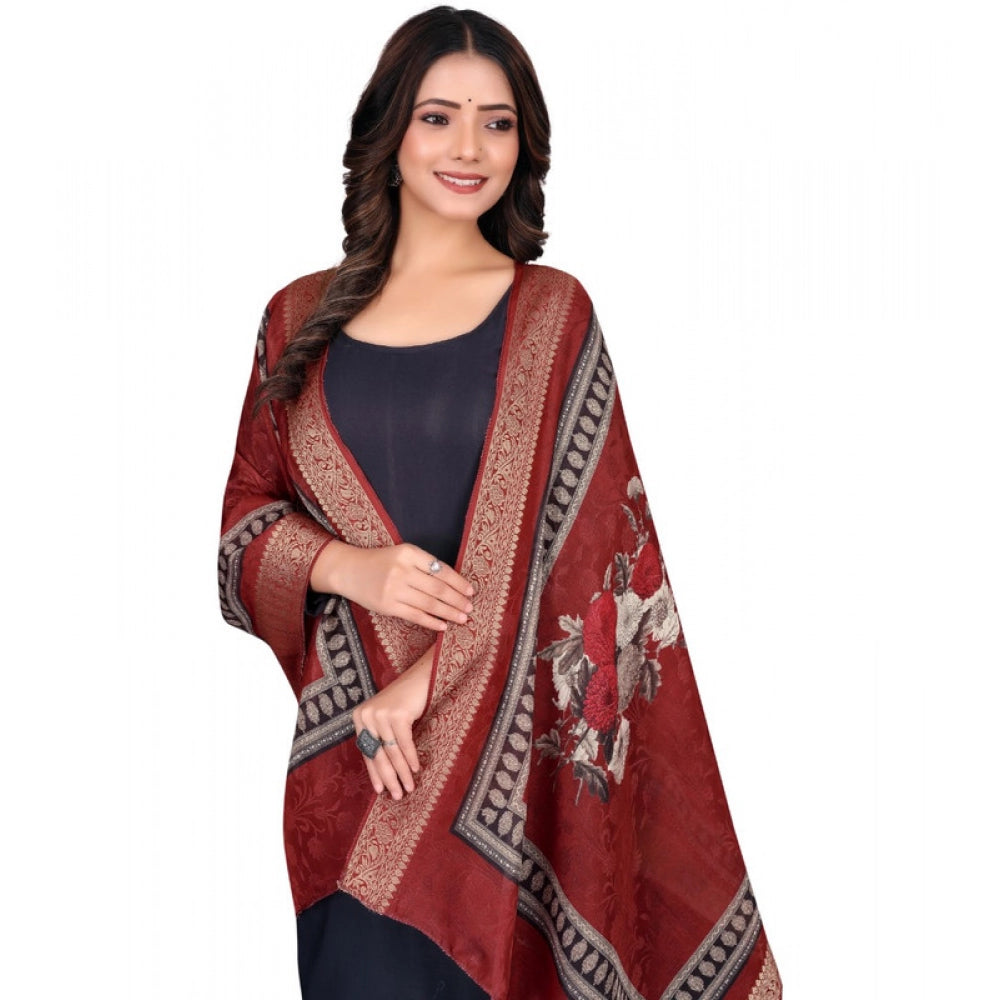 Maroon chanderi silk printed dupatta for casual events, machine washable