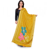 Yellow chanderi silk printed dupatta for casual occasions, machine washable