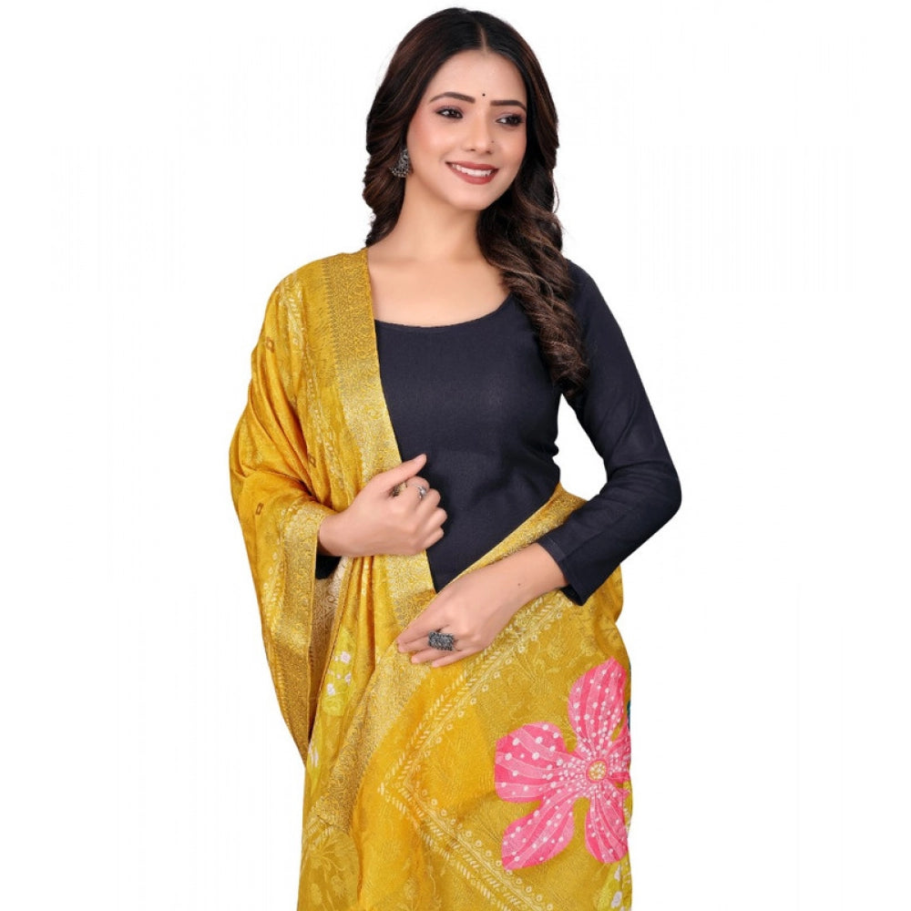 Yellow chanderi silk printed dupatta for casual occasions, machine washable