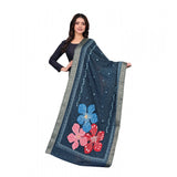 Navy blue chanderi silk printed dupatta for casual occasions, machine washable clothing accessory