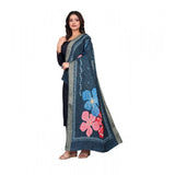 Navy blue chanderi silk printed dupatta for casual occasions, machine washable fashion accessory on hanger