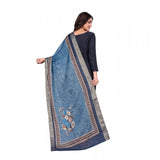 Navy Blue Chanderi Silk Printed Dupatta for casual occasions, machine washable