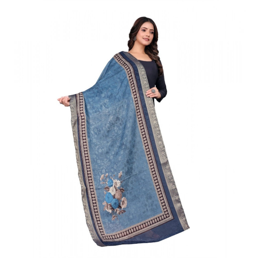 Navy blue chanderi silk printed dupatta for casual wear, machine washable fashion accessory