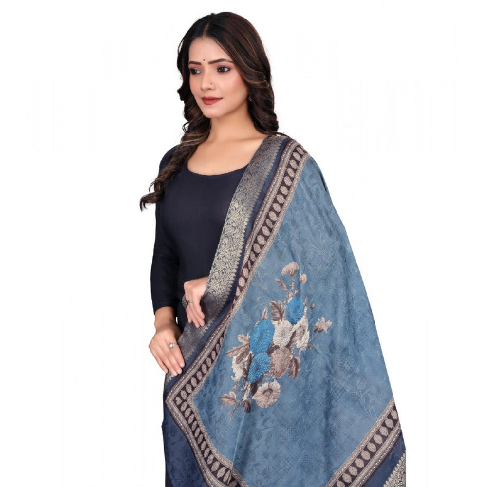 Navy Blue chanderi silk printed dupatta for casual occasions, ideal for women's fashion accessories