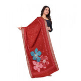 Red chanderi silk printed dupatta for casual occasions, machine washable clothing accessory (2 m length)