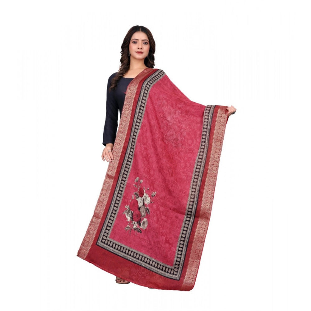 Red chanderi silk printed dupatta for casual events, machine washable