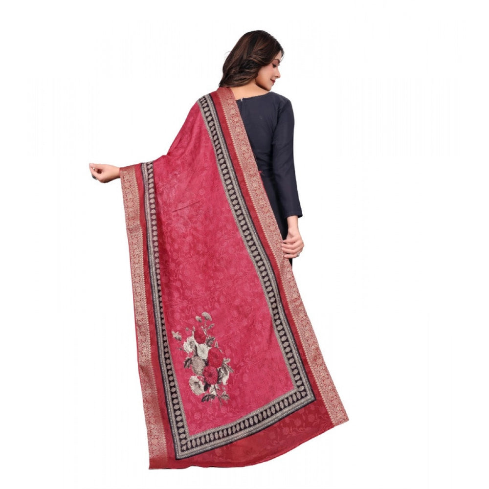 Red chanderi silk printed dupatta for casual wear, machine washable