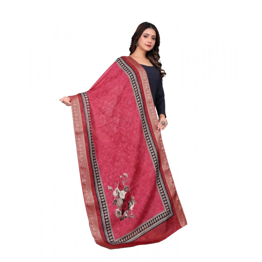 Red chanderi silk printed dupatta for casual wear, machine washable