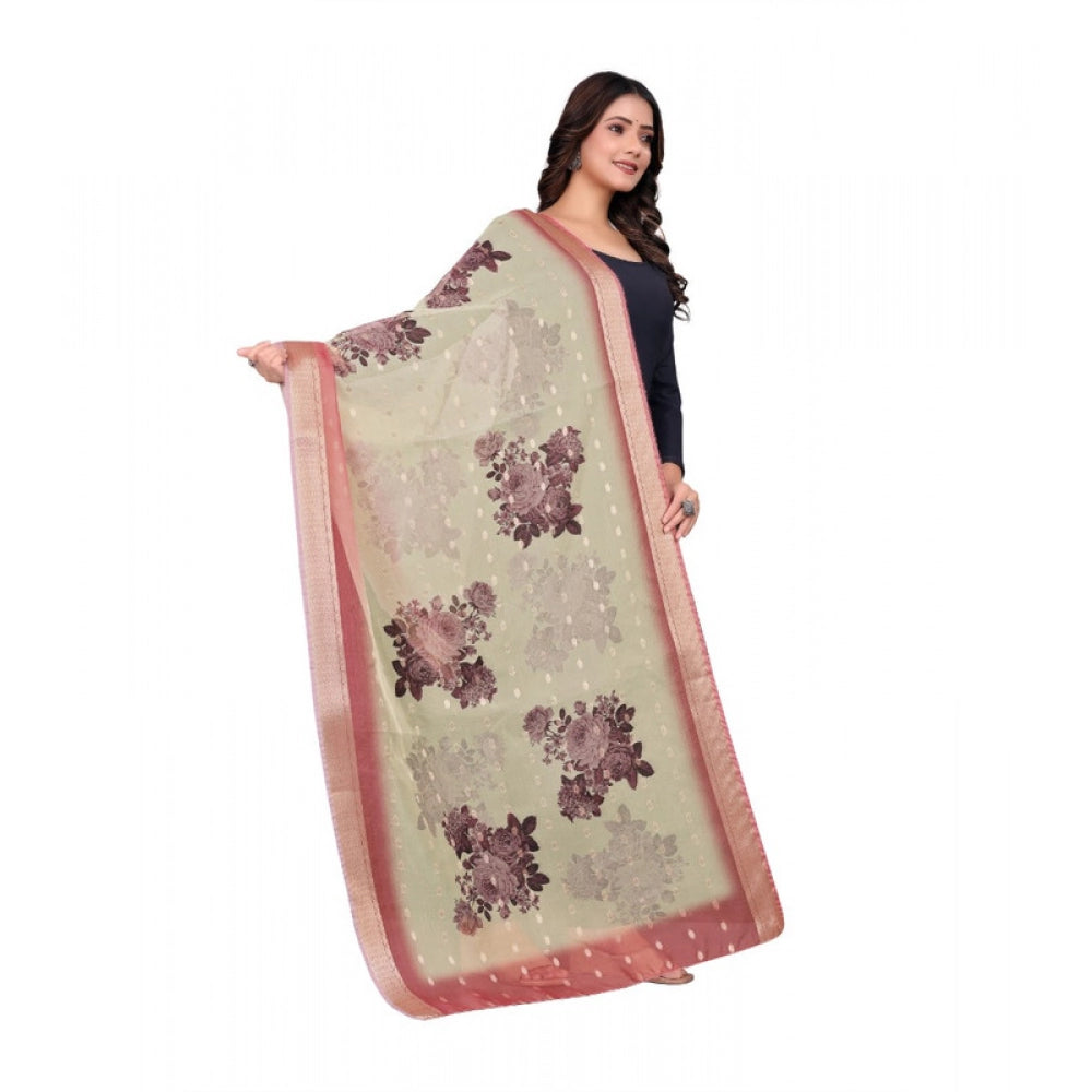 Beige chanderi silk printed dupatta for casual occasions, machine washable