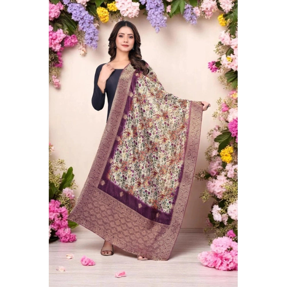 Magenta chanderi silk printed dupatta for casual occasions, machine washable on hanger