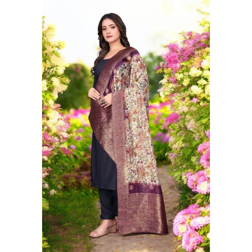 Magenta chanderi silk printed dupatta for casual wear, 2 meters length, machine washable