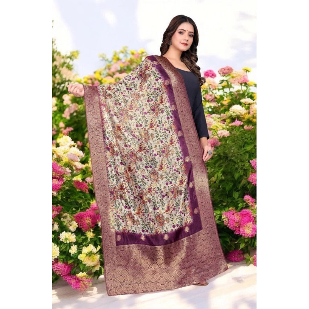 Magenta chanderi silk printed dupatta for casual wear, 2m length. Machine washable