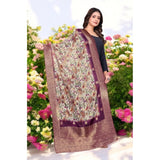 Magenta chanderi silk printed dupatta for casual events, machine washable clothing accessory on hanger