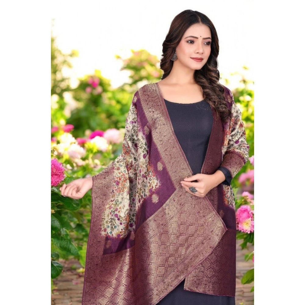 Magenta Chanderi Silk Printed Dupatta (2m), machine washable, casual occasion
